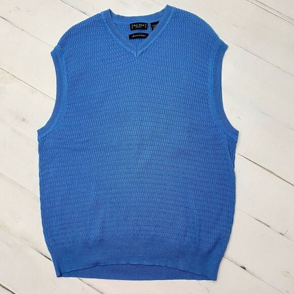 Lot of 2 V Neck IZOD Red Orange & WH Belk Blue Cotton Sweater Vests Men's Size L - Picture 12 of 16